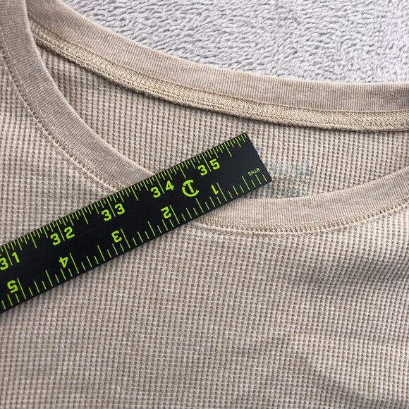 Natural Reflections Mens T-Shirt XXL Beige Tan Waffle Knit Long Sleeve Thermal - Picture 4 of 9